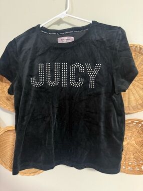 Juicy Couture Black Velour Top with Pink Label